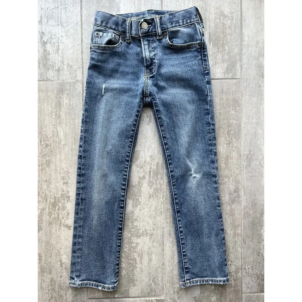 Gap Kids Boy Stretch Denim Jeans Washwell Straight Leg Light Wash 6 Slim School.